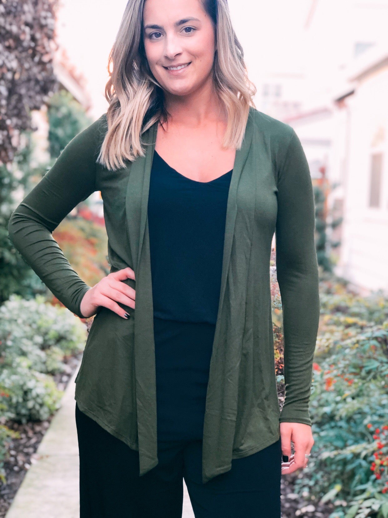 Olive green open cardigan deals