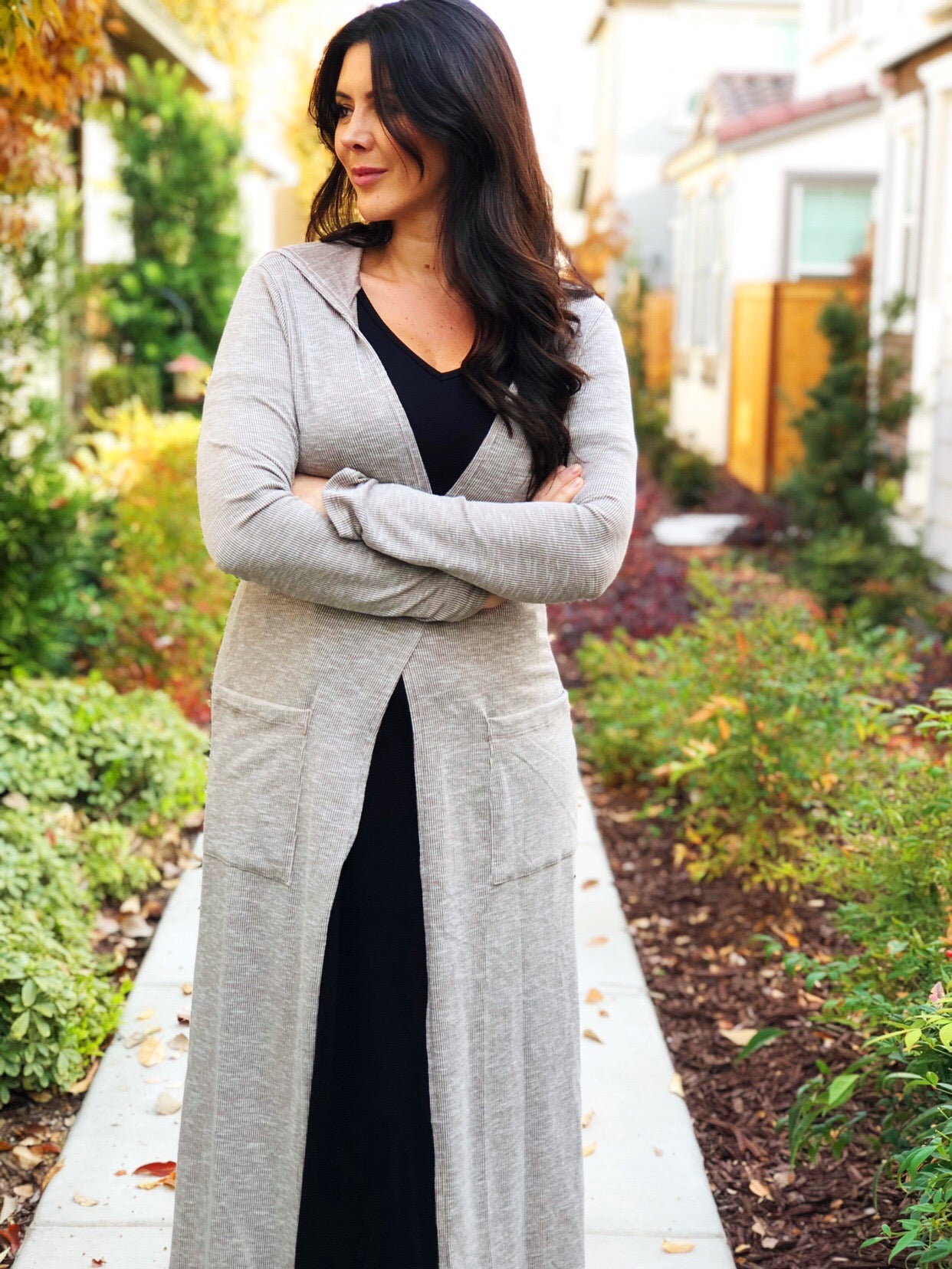 POCKETED ANKLE LENGTH OPEN CARDIGAN HOODIE HER STORY CLOTHING CO