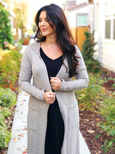 POCKETED ANKLE LENGTH OPEN CARDIGAN HOODIE