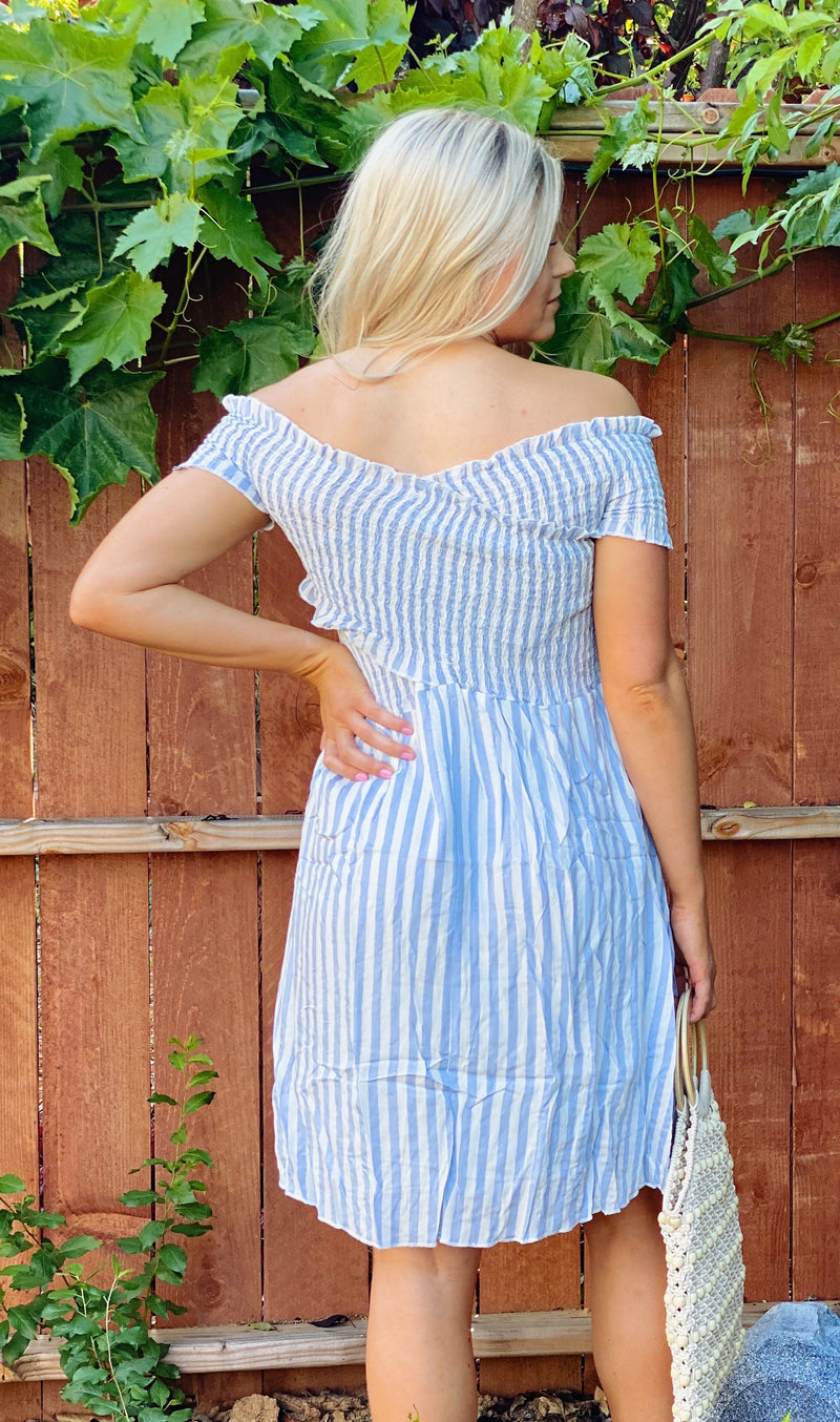 Hello Sunshine Striped Dress-Blue Hello Sunshine Striped Dress-Blue