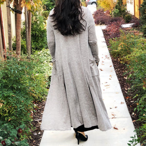 POCKETED ANKLE LENGTH OPEN CARDIGAN HOODIE